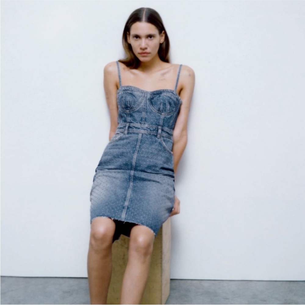 NWT ZARA  Denim Studded Bustier Dress